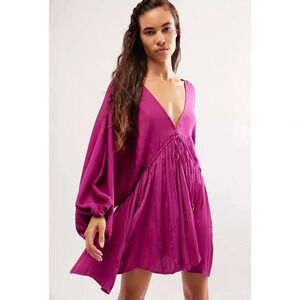 NWT Free People Arzel Long Sleeve Mini Dress Pink Small